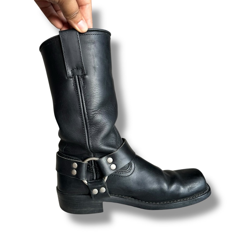 Black Women's Mid-Calf Harness Leather Boots - Picture 10 of 16